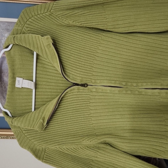 Silk/Cotton Green Ribbed Women's Sweater Career Preppy Feminine Large - Picture 5 of 10